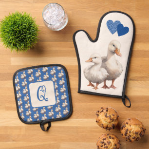 Set De Manoplas Corazones del patrón azul de amor de pato inicial