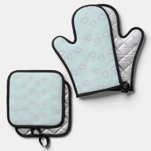 Set De Manoplas Corazones rosados cocidos en azul