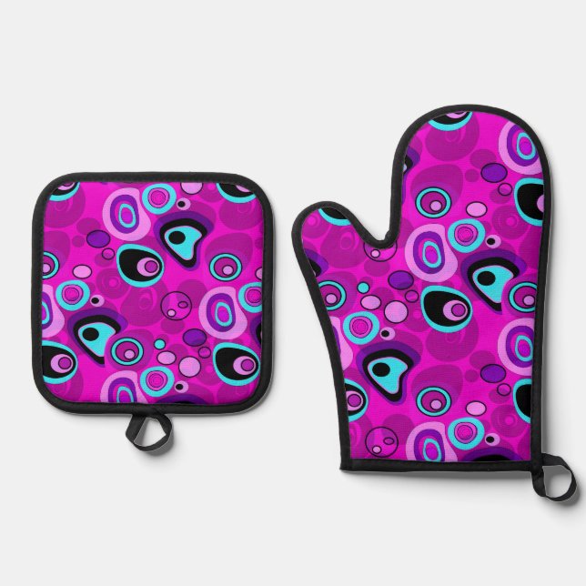 Set De Manoplas Corbata magenta brillante y abstracta (Anverso)