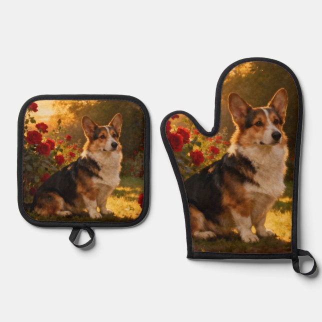 Set De Manoplas Corgi en las Rosas I (Anverso)
