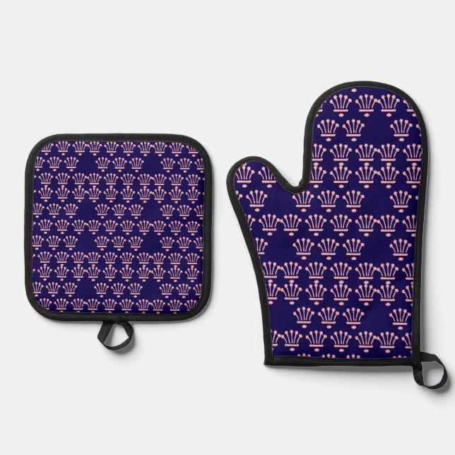 Set De Manoplas Coronas Rosadas Azul Oscuro (Anverso)