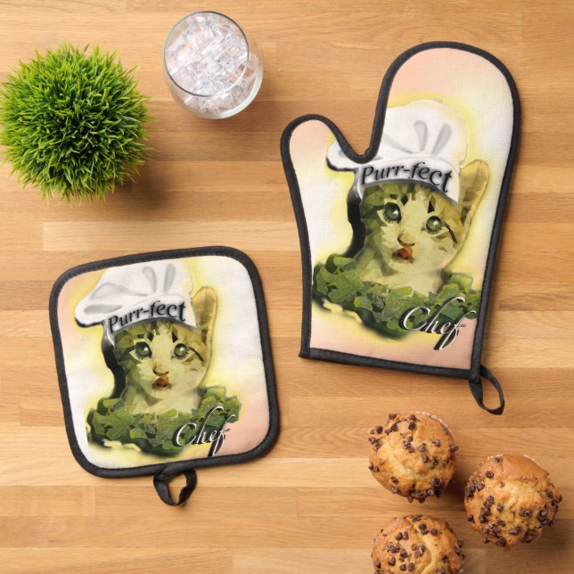 Set De Manoplas Corte Cat Purr-fect Chef (De arriba hacia abajo)