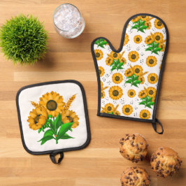 Set De Manoplas Cosecha Dorada Cocina Blanca