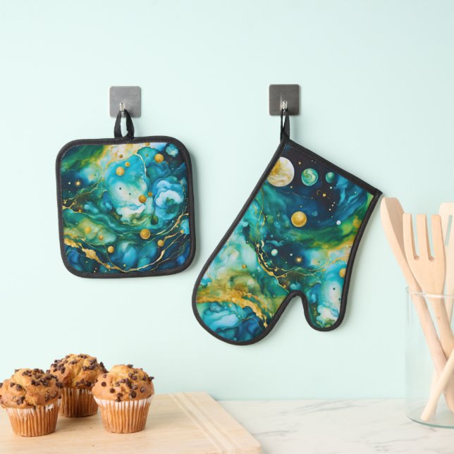 Set De Manoplas Cosmos de tinta azul verde de oro para alcohol (Insitu (colgante))