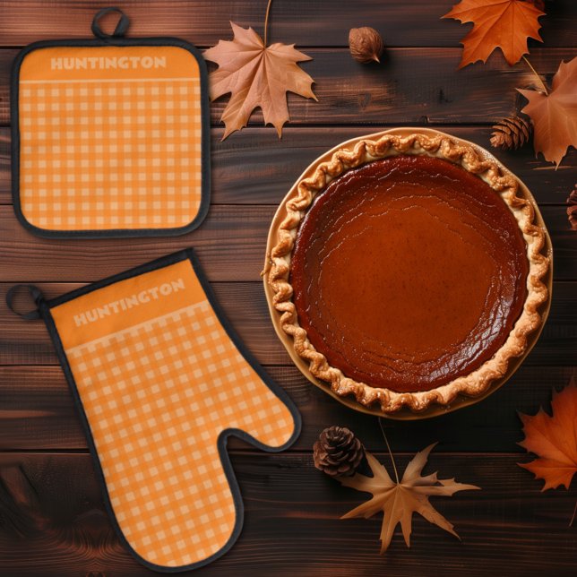 Set De Manoplas Cosy Fall Naranja Buffalo Plaid Gingham Check (Subido por el creador)