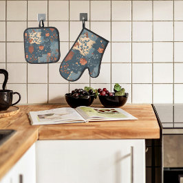 Set De Manoplas Country Blue Rust Rustic Farmhouse
