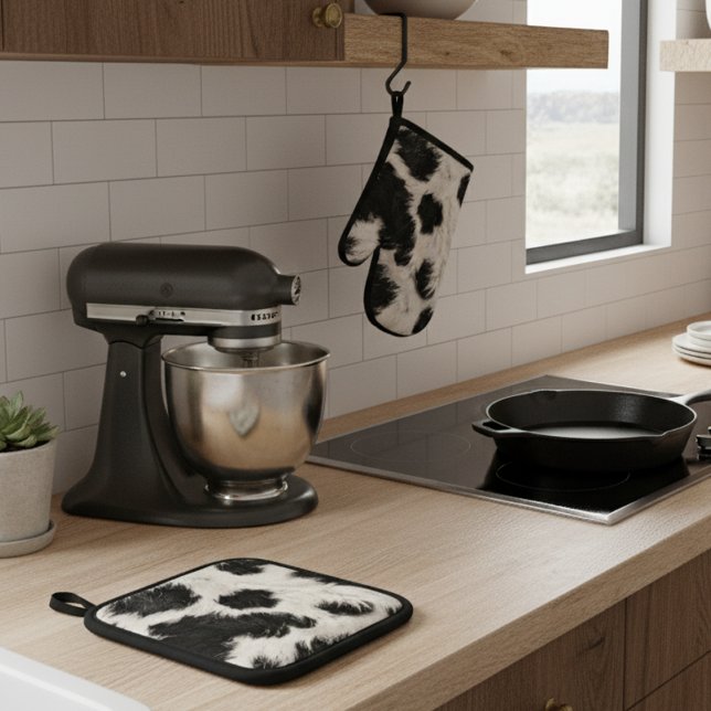 Set De Manoplas Cow Black White Spots Fur (Subido por el creador)