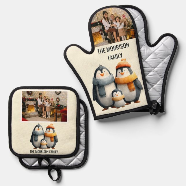 Set De Manoplas Cozy Winter Penguin Family (Anverso/Reverso)