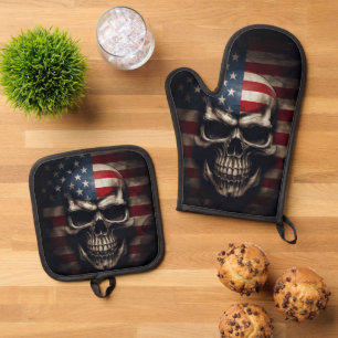 Set De Manoplas Cráneo de Bandera Americana