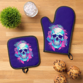 Set De Manoplas Cráneo Floral al Estilo Vaporwave