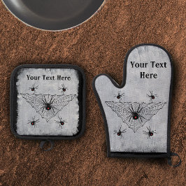 Set De Manoplas Crawling poisonous Black Widow Spiders Web White