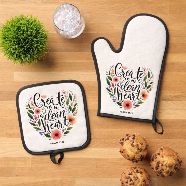 Set De Manoplas Crea en Mí un Corazón floral limpio (De arriba hacia abajo)