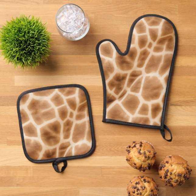 Set De Manoplas Cream Brown Giraffe Animal Print (De arriba hacia abajo)