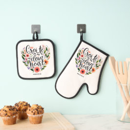 Set De Manoplas Crear en mí un corazón limpio floral