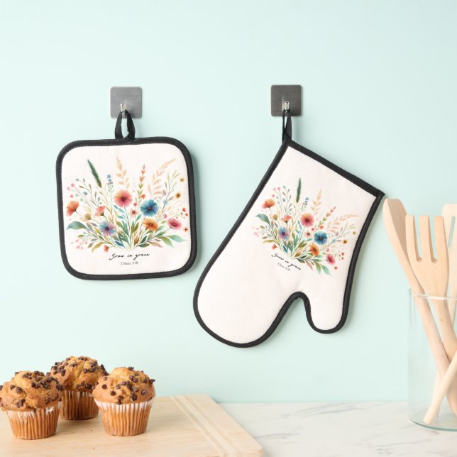 Set De Manoplas Crecer en gracia floral (Insitu (colgante))