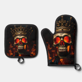 Set De Manoplas Crowned Skull King Halloween Kitchen Art