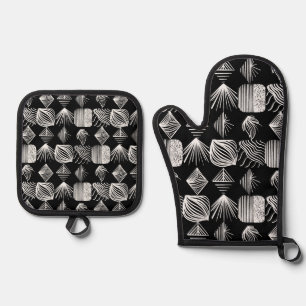 Set De Manoplas Crudo trapo tribal caribeño - Negro y blanco,