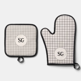 Set De Manoplas Cuadro de Gingham Gris con Monograma 