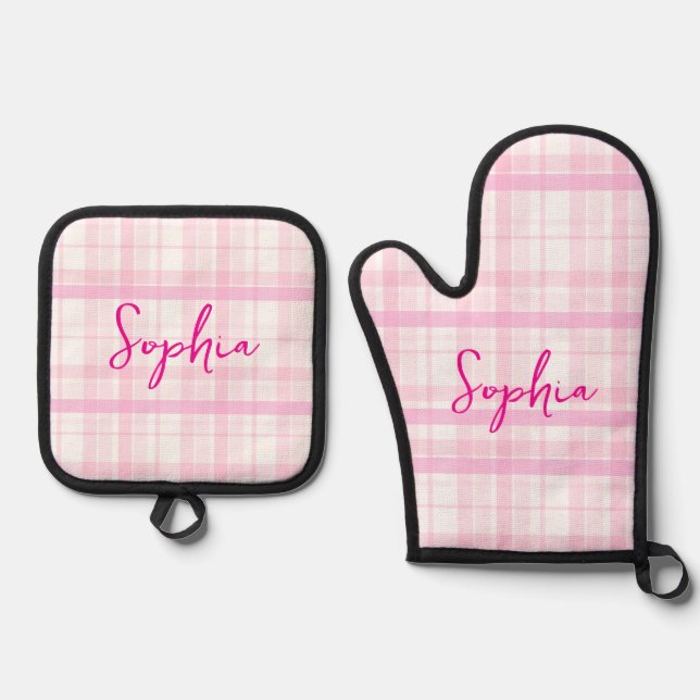 Set De Manoplas Cuadro Rosa Personalizado  (Anverso)