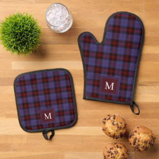 Set De Manoplas cuadros escoceses azul marino rojo monograma