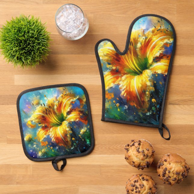 Set De Manoplas Cuadros Impresionantes De Flor Diurna Amarillo (De arriba hacia abajo)