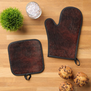 Set De Manoplas Cuero marrón chocolate oscuro