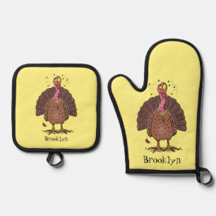 Set De Manoplas Curioso pavo de corral marrón con personalizado de