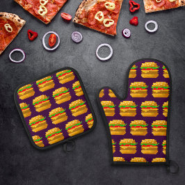 Set De Manoplas Cute 8 bits Burger Colorful Fast Food Fun Pixel Ar