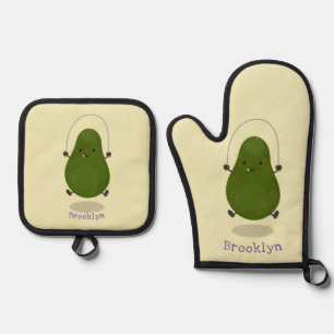Set De Manoplas Cute aguacate salto cuerda personalizado ilustraci