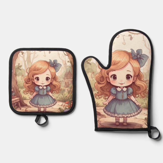 Set De Manoplas Cute Alice in Wonderland Whimsical Woodland Art (Anverso)
