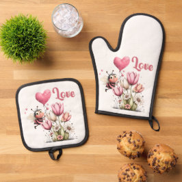 Set De Manoplas Cute Bee Love Heart Balloon Spring Flowers