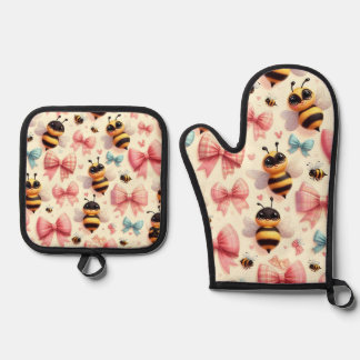 Set De Manoplas Cute Bee Oven Mitts & Pot Holders