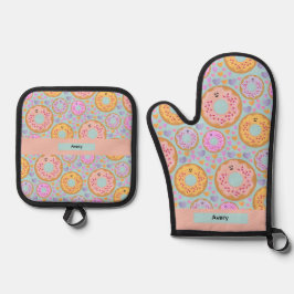 Set De Manoplas Cute Blue Pink Pastel Donuts & Hearts