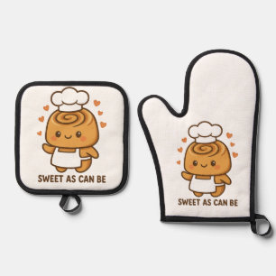 Set De Manoplas "Cute Cinnamon Roll Chef - Kawaii Baking Design