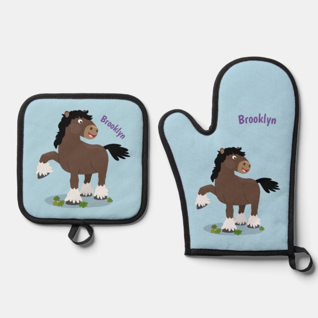 Set De Manoplas Cute Clydesdale personalizado de caballo ilustraci (Anverso)