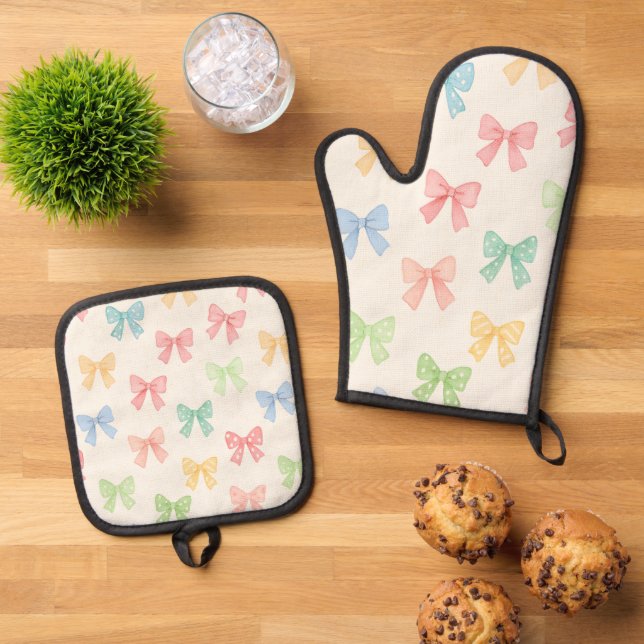 Set De Manoplas Cute Colorful Bow Pattern Holiday (De arriba hacia abajo)