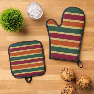 Set De Manoplas Cute Fall Cocina estacional de rayas