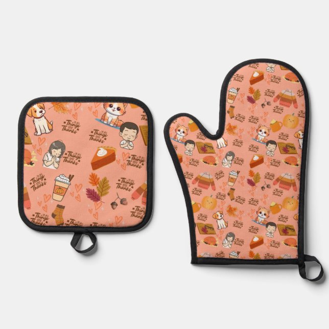 Set De Manoplas Cute Fall Oven Mitt y Pot Holders (Anverso)