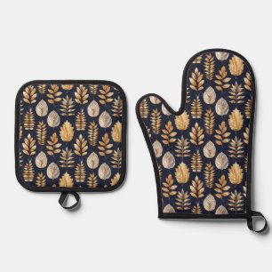 Set De Manoplas Cute Gold/Blue Autums Leaves