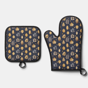 Set De Manoplas Cute Gold/Blue Autums Leaves