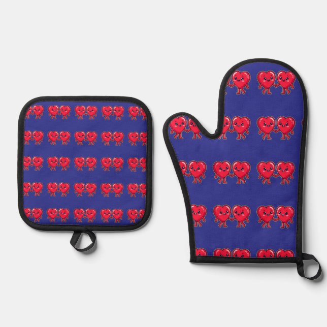 Set De Manoplas Cute Heart Characters Holding Hands (Anverso)