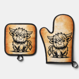 Set De Manoplas Cute Highland Cow
