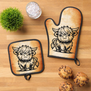Set De Manoplas Cute Highland Cow