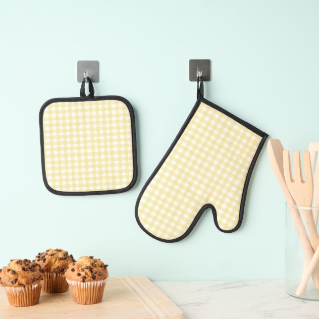 Set De Manoplas Cute Pastel Amarillo Gingham (Insitu (colgante))