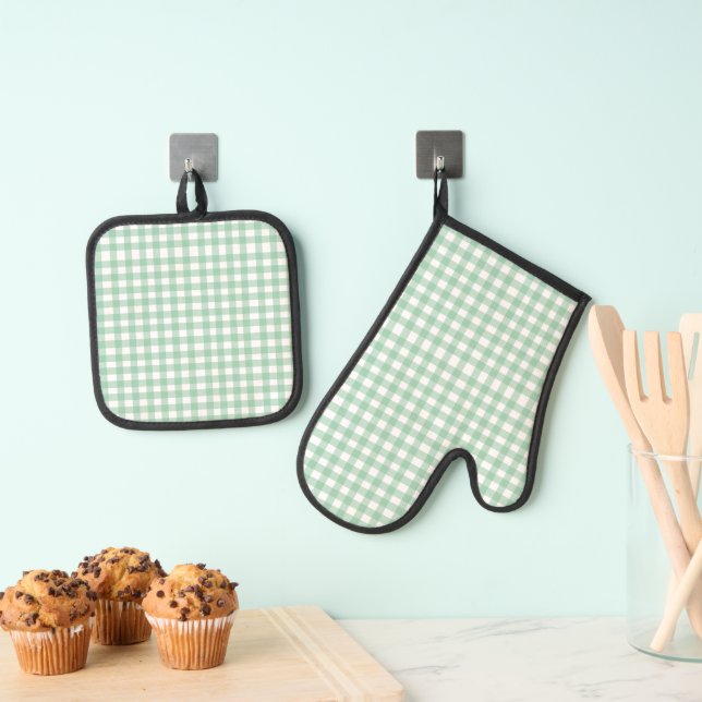 Set De Manoplas Cute Pastel Green Gingham (Insitu (colgante))