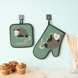 Set De Manoplas Cute Possum en verde personalizado