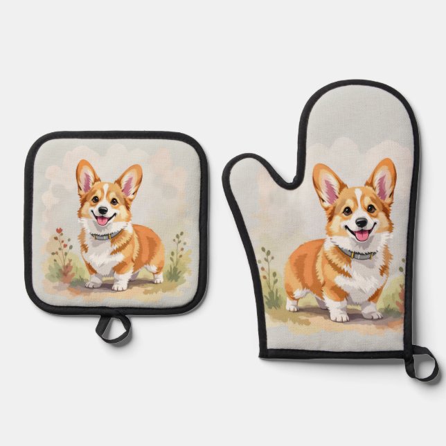 Set De Manoplas Cute Red Pembroke Welsh Corgi Dog (Anverso)