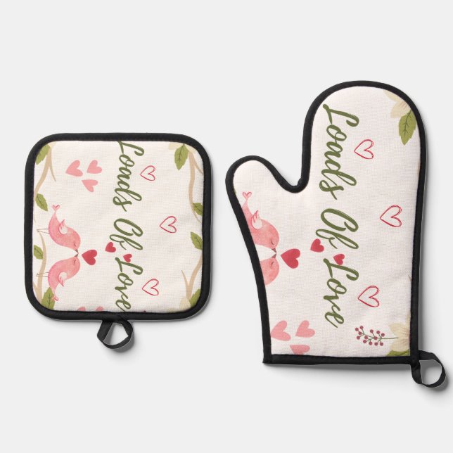 Set De Manoplas Cute Rustic Lots Love Floral (Anverso)