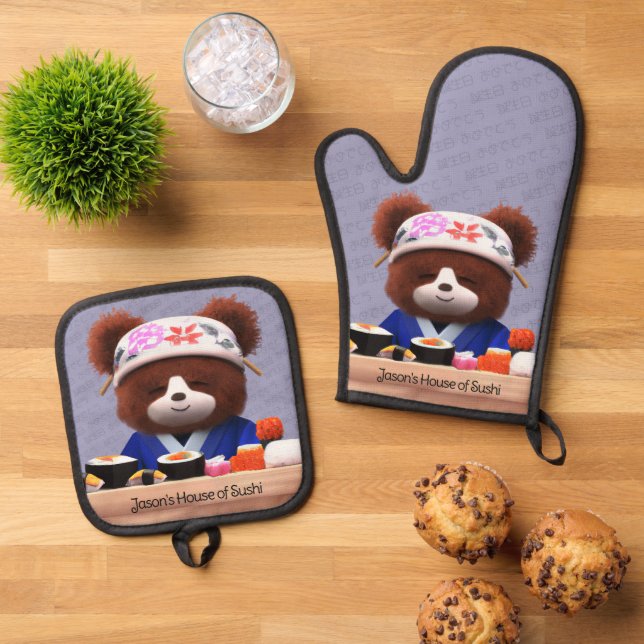 Set De Manoplas Cute Teddy Bear Sushi Chef (De arriba hacia abajo)