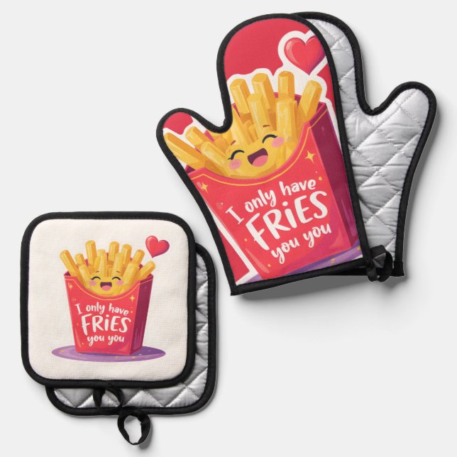 Set De Manoplas Cute Valentine French Fries Pun (Anverso/Reverso)